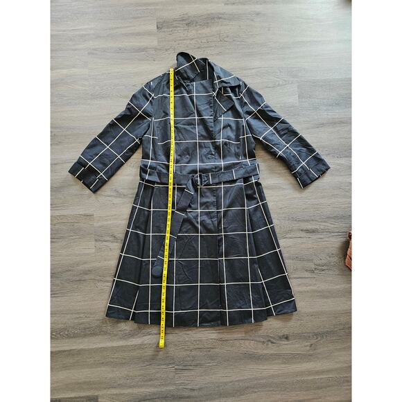 Akris Punto Black Big Grid Belted Trench Coat Size 14 - Picture 16 of 16